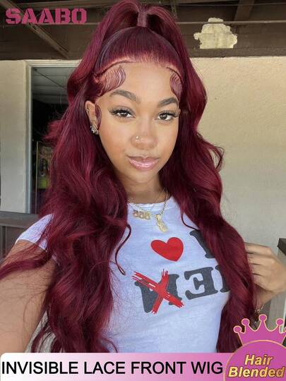 30 Inch 13x4 99j Burgundy Lace Front Wig Human Frontal Hair Body Wave Transparent Lace Front Wigs Blended Hair Pre-Plucked Bleached 200% Density Hd Lace Frontal Free Part Wigs For Women