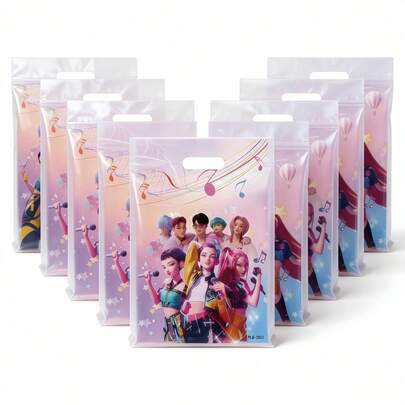 10pcs/Set Korean Wave Themed PE Gift Bags, Colorful Musical Note Design Party Bags, Lightweight Children's Small Gift Bags, Korean Wave Fan Gifts, Holiday Gifts And Event Supplies (Due To Production Process And Transportation, There May Be Slight Color Difference And Minor Defects, Which Are Within Normal Range, Random Styles)