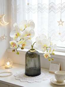 100支/套 仿真蝴蝶兰，大型逼真蝴蝶兰，经典风格仿真兰花装饰，人造花，仿真植物，情人节花瓶填充物，装饰性丝绸兰花枝，适用于客厅家居装饰、酒店婚礼花艺布置 - 白色 - 查看 8