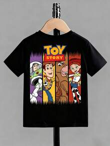 Disney-Childhood Memories Kill! Toy Story Family Photo Children's T-Shirt Buzz Lightyear Woody Denim Printed Cotton Loose Short Sleeve Top - màu đen - Xem 2