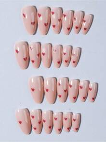 24pcs Almond-Shaped Red French Tip Press-On Nails Almond Perfectly Fits Acrylic Nail Tips Set Includes: 1pc Jelly Gel And 1pc Nail File Easy To Wear French Manicure And Valentine's Day Nail Design Suitable For Women's Daily Work And Parties. - 多色的 - 查看 3