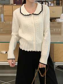 新款彼得潘领针织毛衣，女士款，青春时尚 - 杏色 - 查看 2