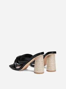 Women Fashion Chunky Round Heel Mule Sandals, Comfortable Open Toe Slip On Slide Sandals For Summer Spring Casual Party Wedding Wearing - 黑色 - 查看 4