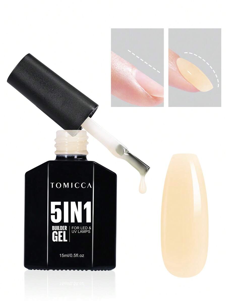 TOMICCA Light Apricot Color Builder Gel 5-In-1, 15ml 1Pc, Quick-Drying Under UV/LED Light Gel Nail Polish,For Nail Extension, Reinforcement, Nail Art Decoration And Rhinestone Application, Suitable For DIY Nail Tips At Home Or As A Gift Nails
