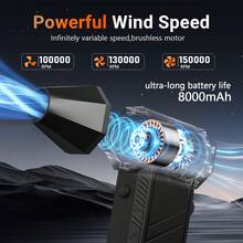 150,000 RPM Cordless Turbine Fan Powerful Airflow With Multi-Speed Settings Portable Blower 8,000mAh Long-Lasting Battery Ideal For Dust Removal, Snow Clearing, Barbecuing, Inflation, Cooling, And More - 黑色的 - 查看 2