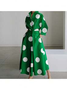 Airy, Fresh, Casual, Minimal, Relaxed, Graceful, Soft. Spring. Daily, Vacation.  Casual Women's Dress,  Polka Dot Design - màu xanh lá - Xem 3