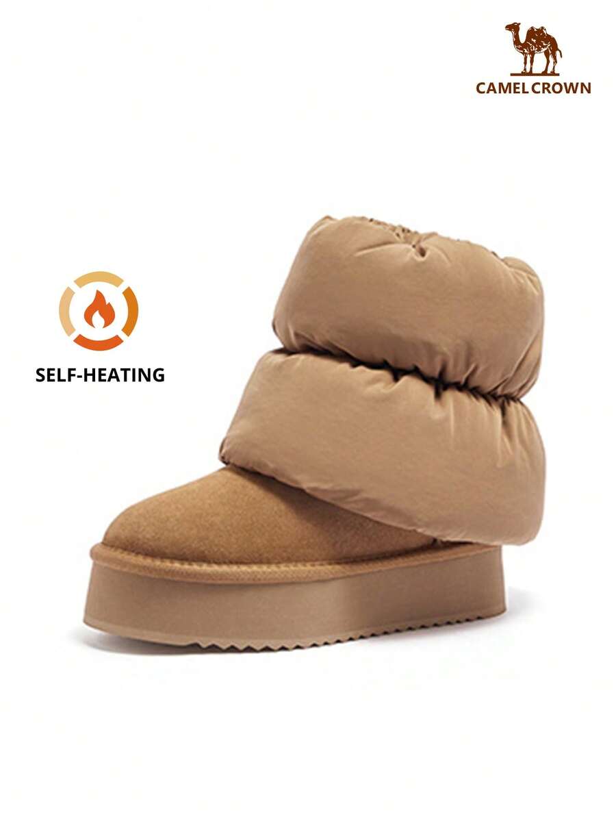 CAMEL CROWN Giày bốt đi tuyết mới dành cho nữ, lót lông cừu giữ ấm và chống lạnh, bọc giày có thể tháo rời, thiết kế hai kiểu dáng, chống thấm nước, bốt cổ thấp đế dày. - caramel - Xem 1