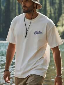 Men's Summer Slogan & Mountain Print Round Neck Short Sleeve Casual T-Shirt - White - View 3