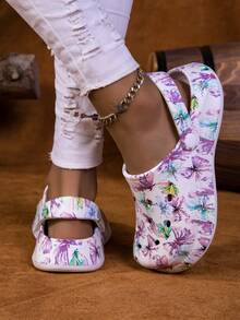 新款女士花园鞋，可调节宽松平底鞋，卧室/旅行/沙滩毛绒拖鞋，包头拖鞋 - 彩色 - 查看 5