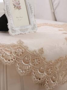 1pc Lace Square Tablecloth, Modern Minimalist Polyester Jacquard Embroidered Hollow-Out Water-Soluble Lace Edge, Suitable For Living Room, Bedroom, Dining Table, Bedside Cabinet, Square Table, Etc. - Champagne - View 4