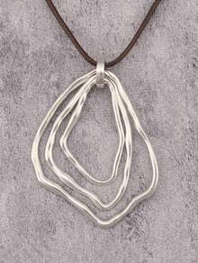 1 pieza Collar colgante geométrico asimétrico sobredimensionado minimalista y dorado, cadena larga de cordón de cera negra multicapa de moda, collar de lujo como regalo para novia/madre - Cuerda de cera negra - Ver 15