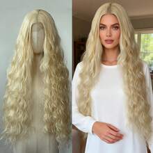 ZigZag Hair 30 Inch Loose Wave Platinum Blonde #613 Synthetic Lace Front Wig, Long Curly Synthetic Wig, Pre-Trimmed Heat Resistant Hair Wig - Multicolor - View 7