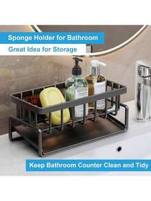 Black Kitchen Sink Sponge Rack With Automatic Drain Tray Kitchen Sink Storage Rack Self-Draining Dish Soap Sponge Holder Countertop-Friendly ABS Plastic - Multicolor - View 3