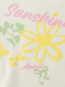 Annil 女童圆领长袖短款卫衣，春季新款，可爱甜美印花，弹性宽松版型 - 梔子白 - 查看 4