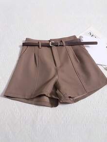 Pantalones cortos para mujeres Pantalones cortos informales para mujer - Nueva colección de verano Estilo coreano con un toque retro inspirado en Hong Kong Diseño de cintura alta adelgazante Prendas de abrigo Pantalones anchos de corte A - Caqui - Ver 3