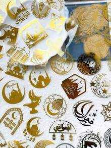 50pcs Eid Mubarak Sticker Gilding PET Transparent Decals For Laptop Luggage Computer Fridge Phone Case Sticker - Multicolor - View 2