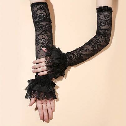 1 Pair Black Lace Gloves, Suitable For Weddings, Birthdays, Anniversaries, Wedding Accessories, Birthday Decorations, Sweet Style, Lace Gloves, Exquisite Lace, Decorative Gloves, Fashionable Sleeves, Holiday Outfits, Gift For Her