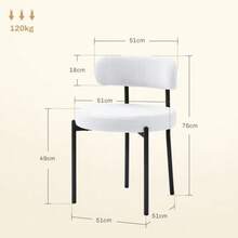 Set Of 2 Dining Chairs, Fleece Upholstery, Padded Seat, Metal Legs, Cream White - White - View 3