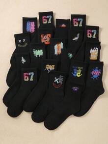 10 Pairs Kids Dinosaur Pattern Elastic Mid-Calf Socks, Suitable For Daily Wear And Sports. Comfortable, Soft, Breathable, Moisture-Wicking. Essential Socks For Boys And Girls, Black Socks For Teenagers, Fashionable And Versatile, Great Gift Item. - Multicolor - View 8