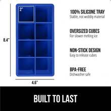 GORILLA GRIP Slow Melting Large Silicone Ice Cube Tray For Freezer, Easy To Push 8 Giant Square Cubes, Use For Cocktails, Iced Coffee, Water Bottle, Puree, Kitchen Bar Essentials, 1 Pack, Royal Blue - RoyalBlue - View 3
