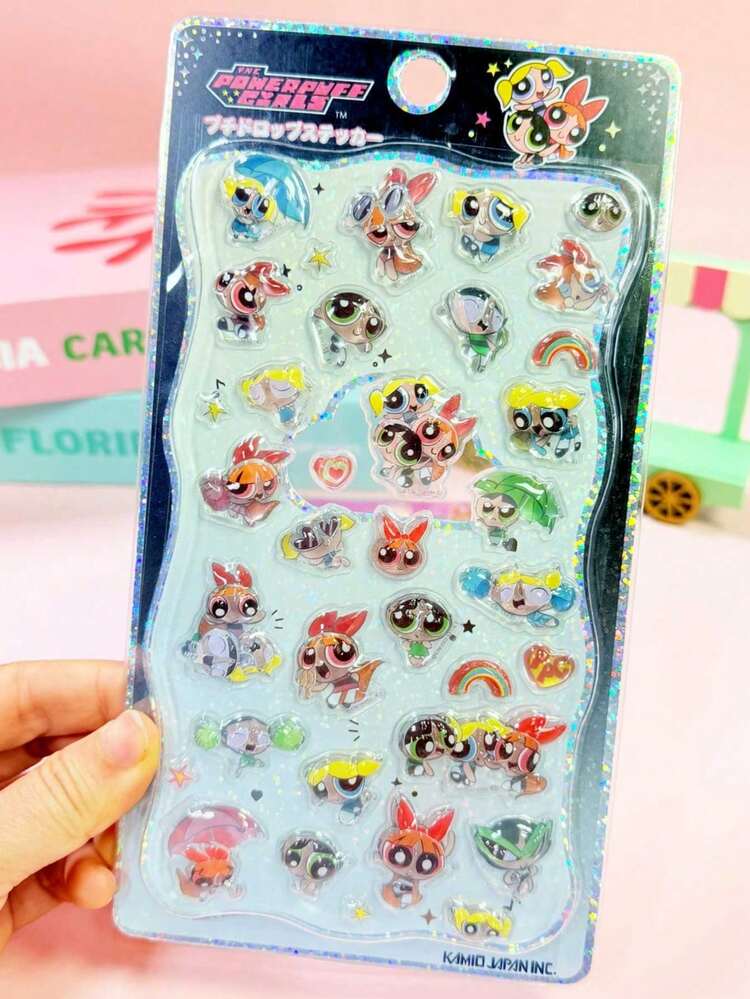 THE POWERPUFF GIRLS ランダムクリエイティブかわいい3Dスポットステッカー、漫画&動物デザイン、子供のギフト、ぬいぐるみ、ストレス解消、DIYスマホケース装飾、一部スタイルで色の違いがある可能性があります - マルチカラー - 見る 9