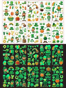 Luminous St. Patrick'S Day Tattoo Stickers, Glow In The Dark, 10 Sheets With 120+ St. Patrick'S Day Element Series Patterns, Shamrock Green Hat Elf Irish Flag Patterns, Holiday Party Parade Celebration Face Arm Makeup Temporary Tattoo Stickers - Multicolor - View 2