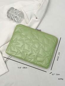 1pc Quilted Solid Color Minimalist Luxury Multi-Size Notebook/Tablet Carrying Case, 11"/13"/15" Laptop Bag, Star Print Plush Casual Unisex Tablet Protective Sleeve, Inner Bag, Document Bag, Laptop Sleeve, Computer Carrying Case Laptop Case Laptop Cover Computer Bag Carrying Hand Bag Laptop Bags Water Resistant Travel Essentials Travel Stuff Laptop Bag For Men Laptop Bag For Women - Mint Green - View 12