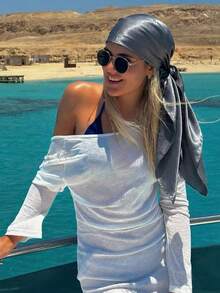 1pc Versatile Solid Color Satin 90cm Square Scarf,Beach,Holiday - Dark Grey - View 2