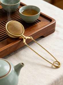 1/2个金色手柄茶球滤茶器；不锈钢细网茶漏，适用于散装茶叶和花草茶 - 金色 - 查看 2