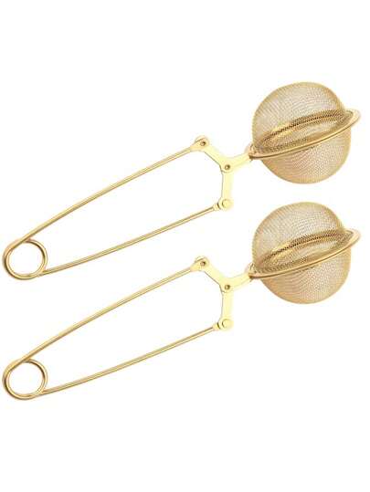 1/2pcs Gold-Tone Handle Tea Ball Infuser; Stainless Steel Fine Mesh Tea Strainer Filter, Suitable For Loose Leaf Tea And Herbal