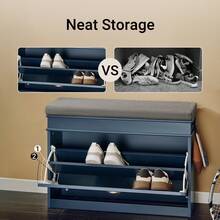 SoBuy Hallway Shoe Bench Shoe Rack Shoe Cabinet With Seat Cushion And Flip-Drawer Blue W75 X D24 X H52cm FSR82-L-B - Blue - View 5