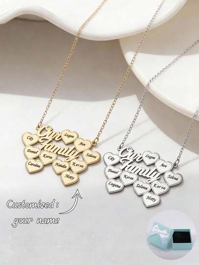 1 pezzo Collana personalizzata a forma di cuore con intaglio di nomi multipli "La nostra famiglia", accessorio unico da regalo per il Ringraziamento, la Festa della mamma, San Valentino, compleanno, anniversario, laurea, Natale, regalo di alta qualità per la famiglia