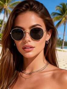 1pc Classic Geometric Metal Frame Women Fashion Glasses For Musical Festival Outdoor Daily Life Accessories. - Multicolor - View 6