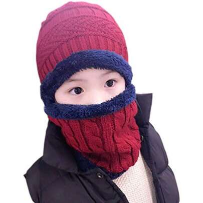 Winter Hat And Scarf Set 2Pcs Warm Knit Beanie Cap And Scarf For 5-14 Years Old