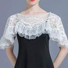 1pc Lace Shawl Sheer Scarf Cover Up Cover Up, White/Black Sleeveless Cover Up - Multicolor - View 1
