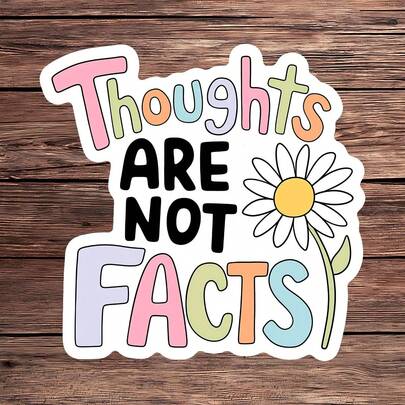 1 pieza Pegatina "Los pensamientos no son hechos", lindo adhesivo de arcoíris para portátil, cita positiva de vinilo, regalo de salud mental, pegatina impermeable y despegable para botella de agua, pegatina de cita de flores para vaso, vinilo de cuaderno de suave, regalo perfecto para amigos positivos, adorable pegatina de margarita para coche, accesorio lindo y fácil de aplicar para portátil
