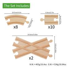 20 PIEZAS Conjunto de vías de tren de madera - Incluye 2 piezas de vía recta con cruce - Compatible con la mayoría de las principales marcas - madera - Ver 2