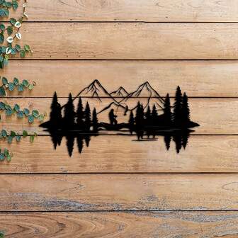 1pc Metal Wall Art Suitable For - Rustic Metal Lake Shoreline With Mountain & Forest Landscape - Panel Indoor/Outdoor Decoration 15.75"X7.59" (40x19cm) - Metal For Patio, Balcony, - Nature-Themed Housewarming Gift For Outdoor & Nature Lovers