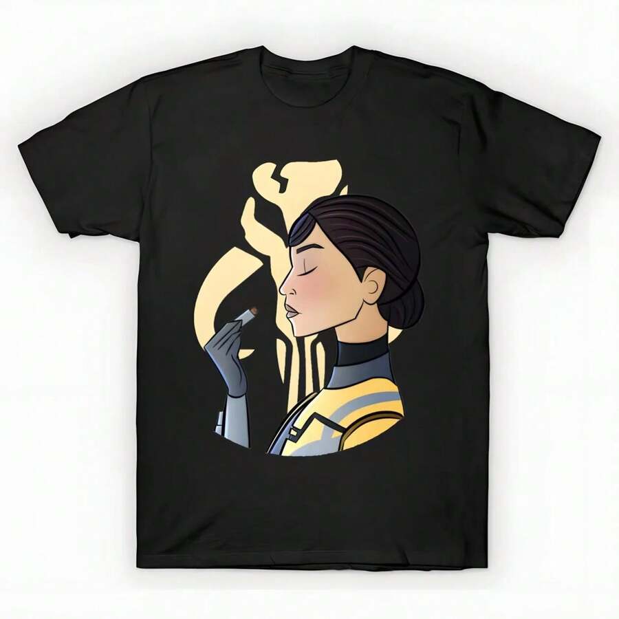 % Cotton Oversized Printed-Shirt Unisex, Solid Black Casual Graphic Tee, Summer Essential Layering Top, S-3XL Lipstick Ursa Wren - Lipstick And Lightsabers - 黑色 - 查看 1