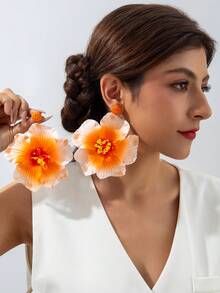 imoli 1 par de pendientes de flor de rafia hechos a mano con estilo bohemio de poliéster, adecuados como joyería de regalo para vacaciones en la playa - Multicolor - Ver 6