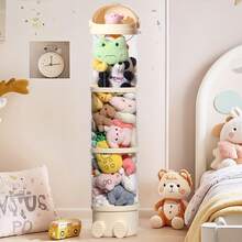 LOVEWE 4-Layer Round Doll Storage Box With Lid - Easy-Move Plastic Toy Organizer, Stuffed Animal Storage Tube For Dolls & Misc, Ideal Christmas Gift - 奶油白 - 查看 2