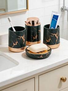 4pcs Marble Bathroom Liquid Soap Dispenser Bottles, Gold Soap Pump, Ceramic Kitchen Hand Wash Liquid Bottles With Marble Texture, Soap Liquid Dispenser Pump Bottles - Marble Version - View 6