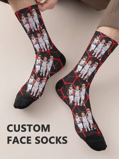 1 Pair Of Rugby Design Customized Face Men's Front Printed Mid-Calf Socks, Couple Socks For Men And Women, Personalized With Photos, Funny Couple Socks, Comfortable And Breathable, Creative Cartoon Design, Perfect For Holidays, Birthdays, Valentine's Day, Ball Game Gifts, Funny, Crazy, Anime, Multi-Colored Socks. Benito Bowl Socks