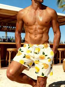 Men's Casual Lemon Print Beach Shorts - Multicolor - View 5