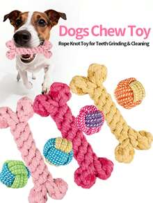 Tired Of Your Dog Tearing Up Your Home And Chewing On Furniture? This Set Of Rope Toys Is Your Savior! Bring Joy To Your Furry Friend. Soft And Won't Hurt Their Teeth, Chew-Resistant, Effectively Cleans Dogs' Teeth And Reduces Tartar. The Bone-Shaped Design Satisfies Their Natural Chewing Instinct, While The Rope Ball Stimulates Their Chasing Instinct - This Set Covers All Your Dog's Play, Exercise, And Dental Care Needs. Whether It's Tug-Of-War Or A Round Of Fetch, It Can Strengthen The Bond Between You And Your Dog, And Help Release Their Abundant Energy. - Multicolor - View 1