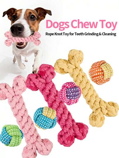 Tired Of Your Dog Tearing Up Your Home And Chewing On Furniture? This Set Of Rope Toys Is Your Savior! Bring Joy To Your Furry Friend. Soft And Won't Hurt Their Teeth, Durable And Chew-Resistant, Effectively Cleans Dogs' Teeth And Reduces Tartar. The Bone-Shaped Design Satisfies Their Natural Chewing Instinct, While The Rope Ball Stimulates Their Chasing Instinct - This Set Covers All Your Dog's Play, Exercise, And Dental Care Needs. Whether It's Tug-Of-War Or A Round Of Fetch, It Can Strengthen The Bond Between You And Your Dog, And Help Release Their Abundant Energy.