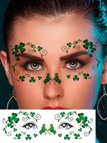 12张圣帕特里克节脸部临时纹身贴纸 | 三叶草、绿帽、彩虹气球、硬币节日装饰图案，派对脸部彩绘假纹身 - 彩色 - 查看 5