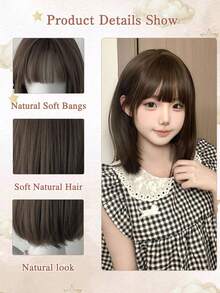 12-Inch Cute Bob Haircut With Bangs, Made Of Synthetic Fibers, Suitable For Women's Everyday Wear. - Multicolor - View 3