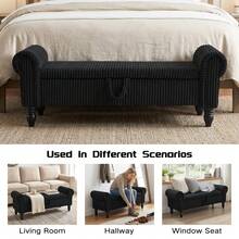 51.5 Inch Storage Bench For Bedroom End Of Bed, Bedroom Bench Mid-Century Upholstered Bed Bench With Rolled Armed, Ottoman Storage, Bench With Storage For Bedroom, Bedroom Essentials - Black-corduroy - View 6