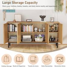 clóset Buffet de 60 Pulgadas con Puertas estriadas, Moderno clóset de Almacenamiento de Madera con Estante Ajustable, Barra de café no Empotrado para Comedor y Sala de Estar - color de madera natural - Ver 5